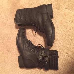 Black Strappy flat combat boots