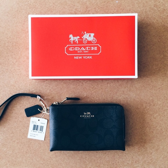 SOLD / Genuine Leather Coach Double Zip Wristlet - Picture 2 of 3