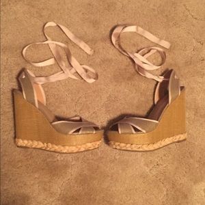 Cream/tan Strappy Wedges with Ankle ties