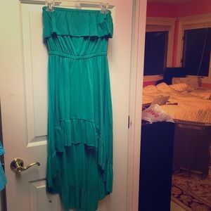Turquoise high low strapless casual dress
