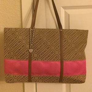 Brown and pink coach tote