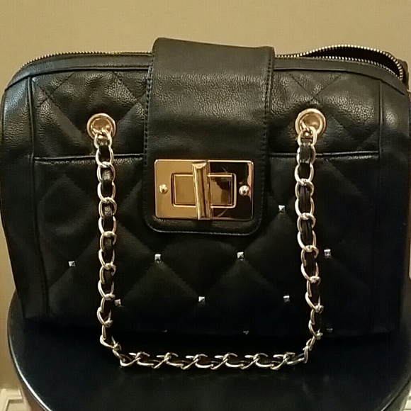 Black and gold quilted bowler bag