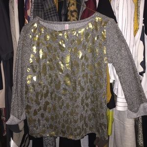 Leopard print gold and grey sweater