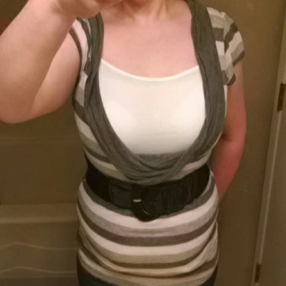 Striped deep cut blouse