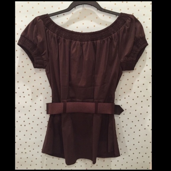 🎉REDUCED-Bebe off shoulder brown belted top-XXS - Picture 2 of 4