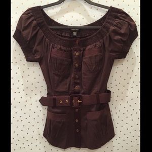 🎉REDUCED-Bebe off shoulder brown belted top-XXS