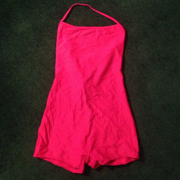 red halter unitard