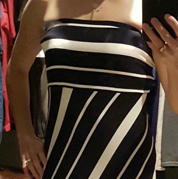 Navy and white striped maxi dress