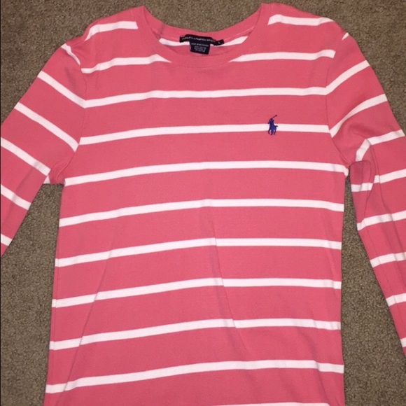 Ralph Lauren polo coral & blue stripe long sleeve