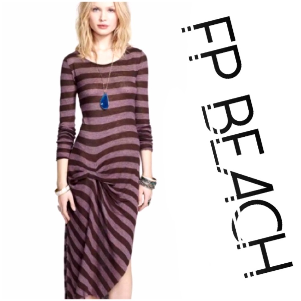 Free People Go Lightly Stripe Dress inEspresso NWT