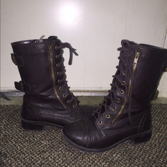 Brown combat boots