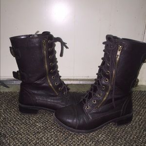 Brown combat boots