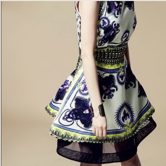 Runway floral print silk and chiffon dress
