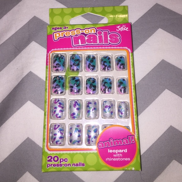 Justice Leopard with Rhinestone Press-On Nails