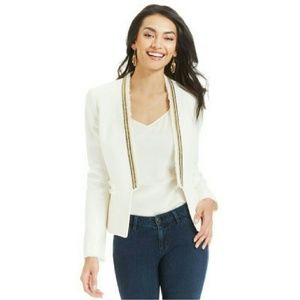 White Openfront Frayed Embellished Jacket