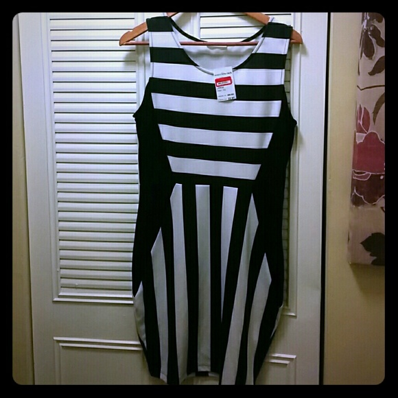 Black and white striped dress