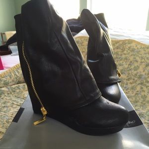 Black fold over boots -wedge heel -never worn