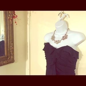 Badgley Mischka Strapless Ruffle-Front Gown Navy