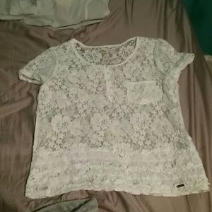 Hollister lace ruffle shirt, white