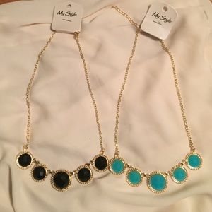 Teal/black and gold fashion jewelry necklace set