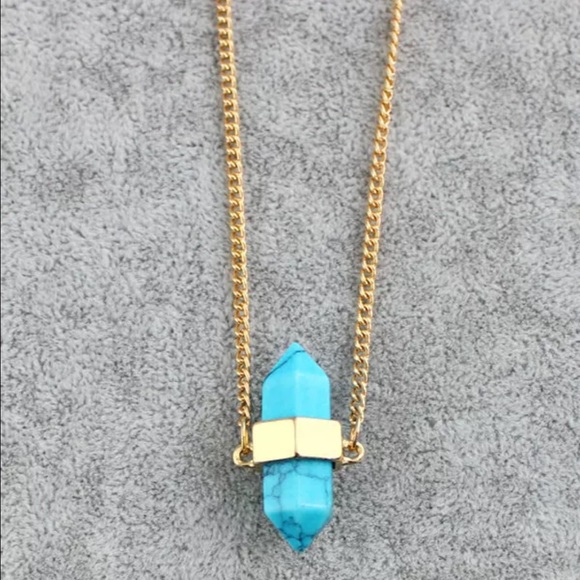 Turquoise and gold plated long gemstone natural