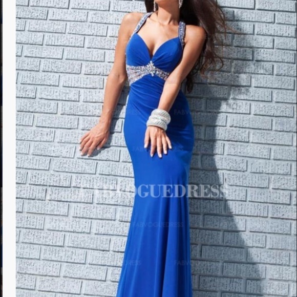 Royal blue backless prom dress