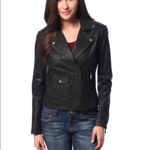 BCBG Maxazaria black leather Moto jacket
