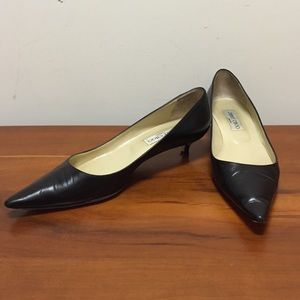 Jimmy Choo black leather kitten heel pumps