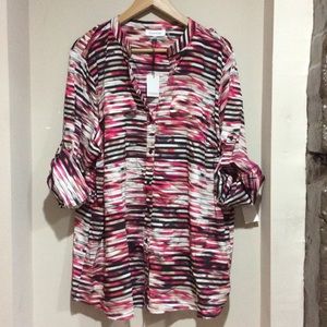 Calvin Klein vibrant print top-rose, cream, black.