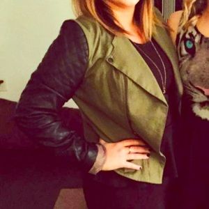 Leather sleeved- green jacket