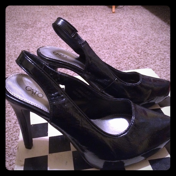 Patent leather platform heels
