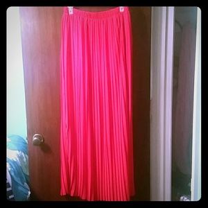 Pleated Red Maxi Skirt