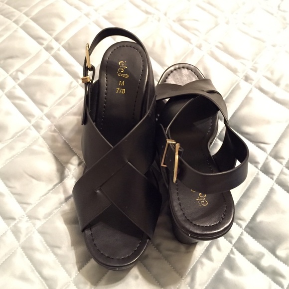 Cross Strap Black Wedges