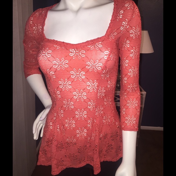 Free People (XS) Blouse Top Orange XS Extra Small!