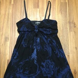 Express sheer flowy black and blue top