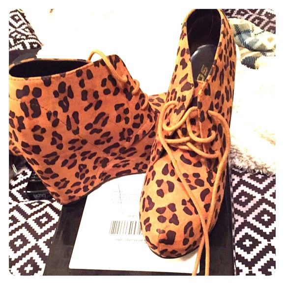 Cheetah print wedges with laces! Worn once!