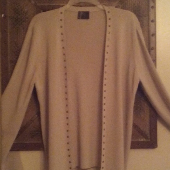 Knit tan cardigan with gold embellishments
