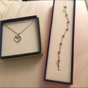 Silver heart necklace and matching bracelet
