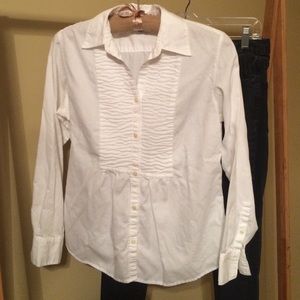 White Button-Down Collared Blouse w/ Pleats- Sz Sm
