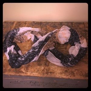 Black white and peach lace scarf