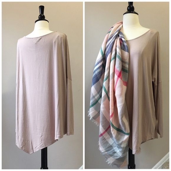 Taupe Asymmetrical T Shirt Tunic - Picture 2 of 4