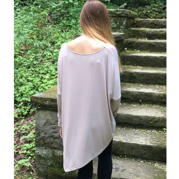 Taupe Asymmetrical T Shirt Tunic - Picture 4 of 4
