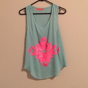 Light blue top with pink Aztec sequin detail