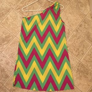 Chevron one shoulder strapless dress