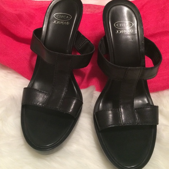 Black Leather Wedge Sandals