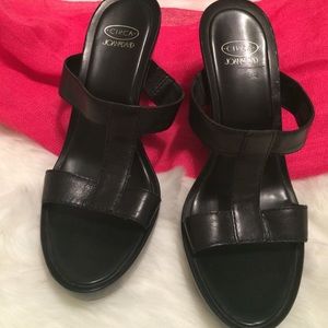 Black Leather Wedge Sandals