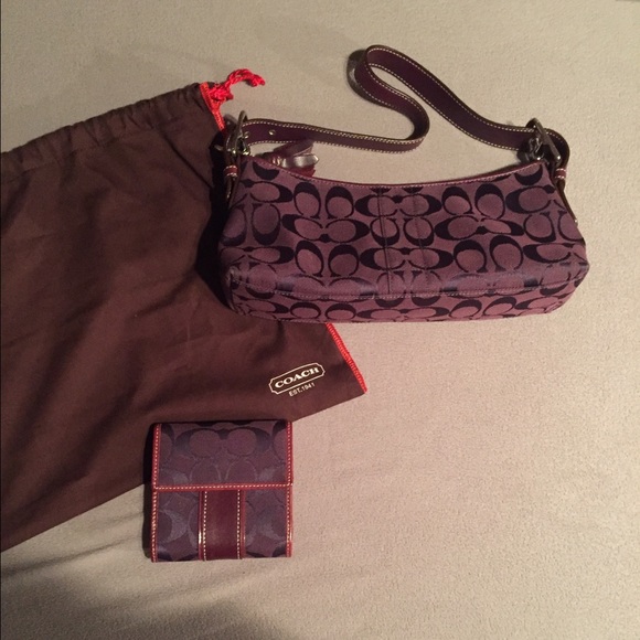 Coach Handbags - COACH PURSE AND WALLET. DEEP PURPLE.