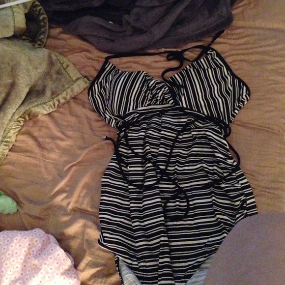 Black and white stripped maternity bathing suite