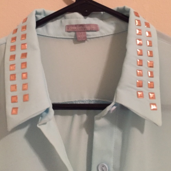 Light blue button up Charlotte Russe top - Picture 2 of 4