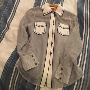 TORY BURCH sheer pinstriped button down. NWOT